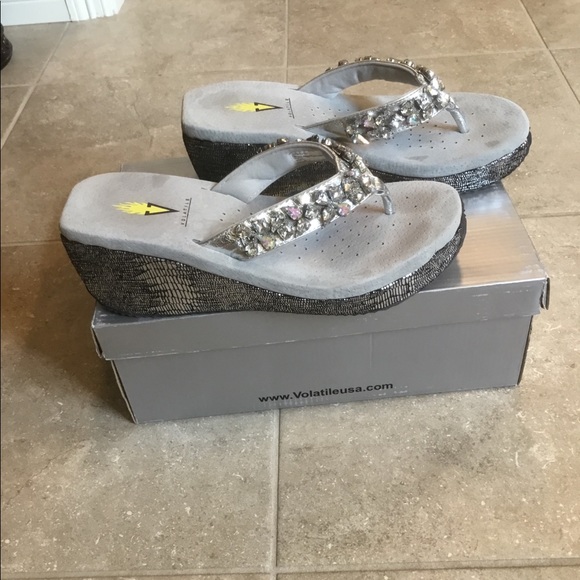 silver thong wedge sandals